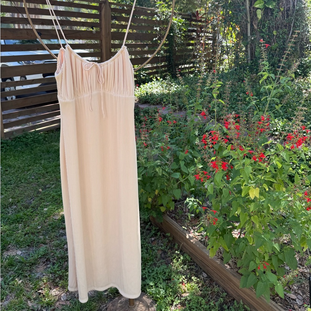 Sabo Skirt Zephyr Midi Dress Beige Ribbed Slip Dress - Size 10 US / XL